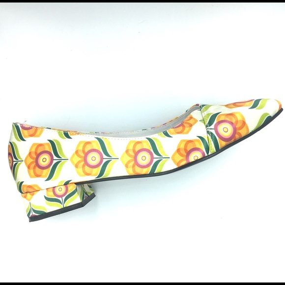 Retro Floral Satin Block Heel Flats Pointed Toe - Picture 8 of 8